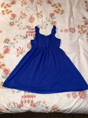Girls' Royal Blue Ruffle Strap Dress